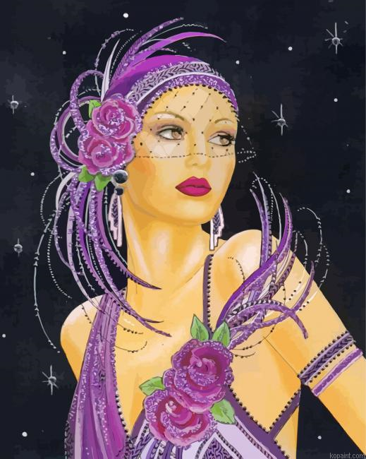 Deco Lady Wearing Purple Paint By Numbers