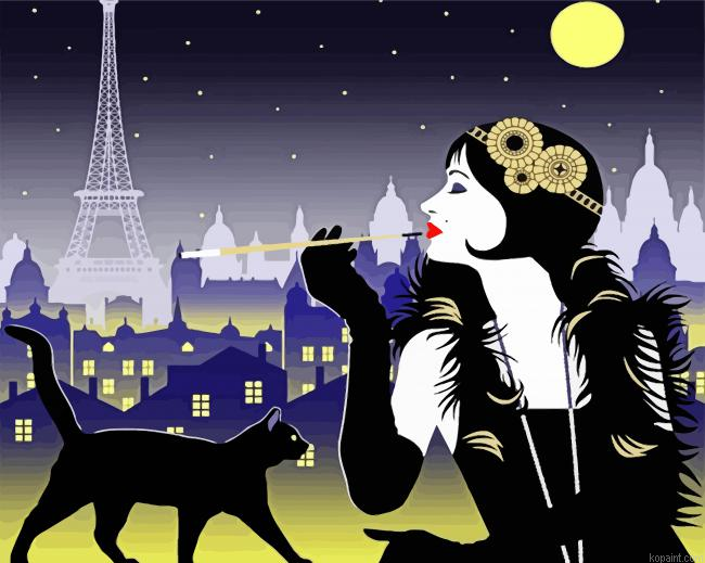 Deco Woman And Cat Painting By Numberss.png