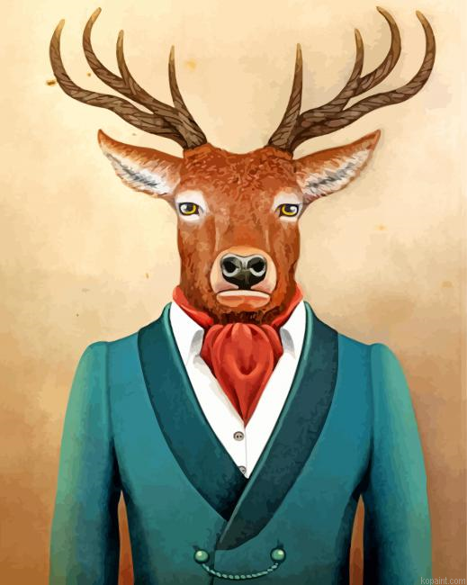 Deer Wearing A Suit Painting By Numberss.png