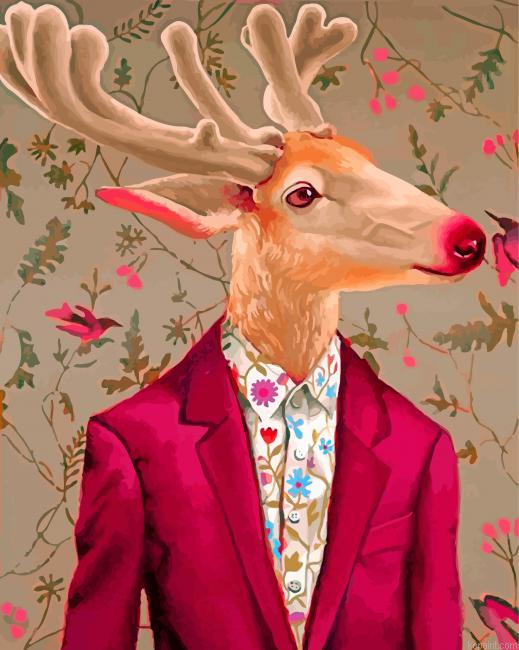 Deer Wearing Red Painting By Numberss.png