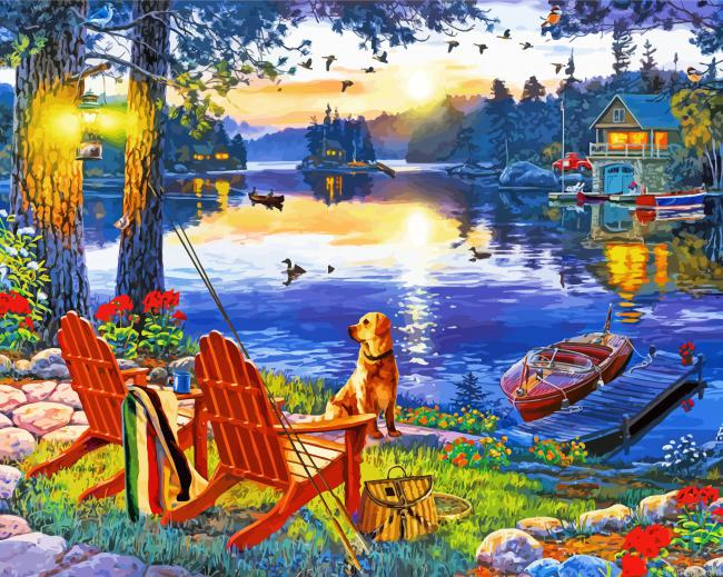 Dog By Lake Painting By Numberss.png