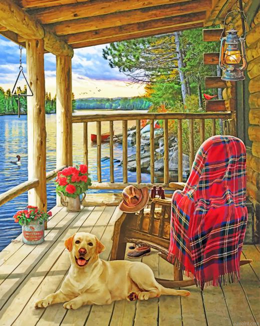 Dog In Wooden Cabin Painting By Numberss.png