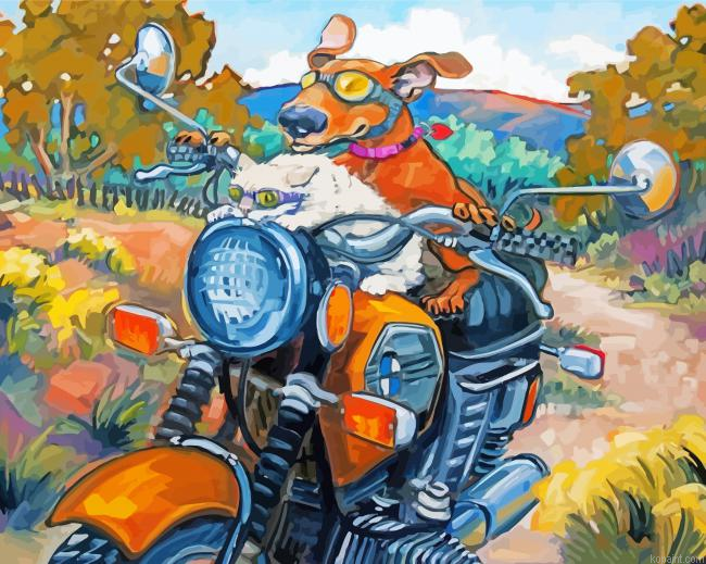 Dog Riding Motorcycle Painting By Numberss.png
