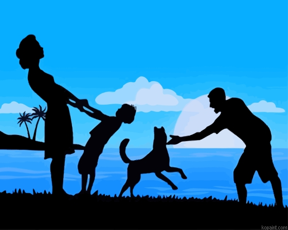 Dog Silhouette Family Evening Time Painting By Numberss.png