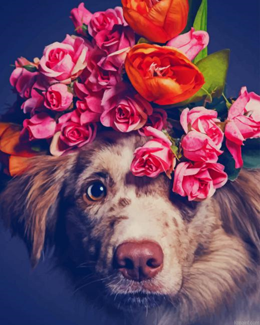 Dog With Flower Crown New Painting By Numberss.png