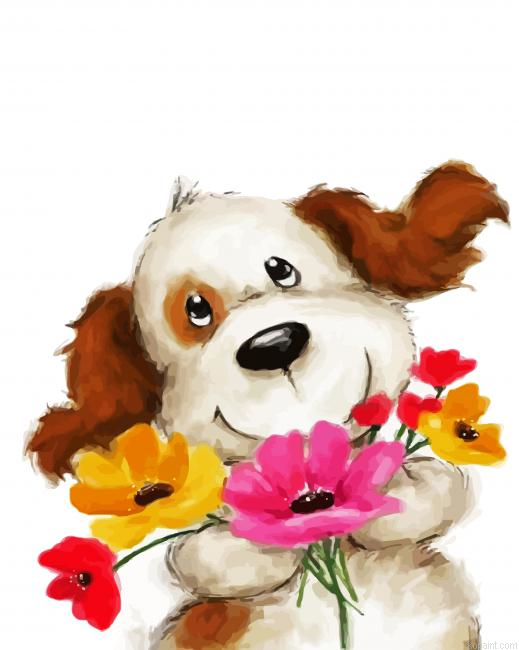 Dog With Flowers Paint By Numbers.png