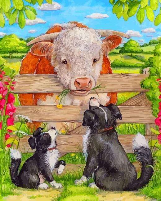 Dogs And Cow Painting By Numberss.png