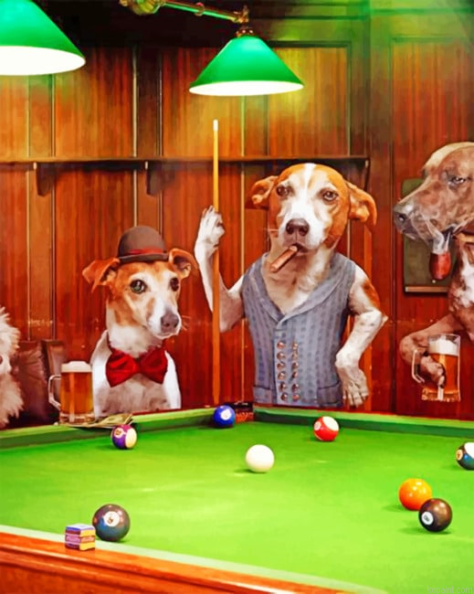 Dogs Playing Pool While Smoking Animals Painting By Numberss.png