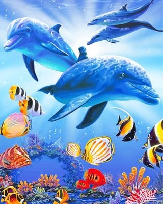 Dolphins Underwater With Tropical Fishes New Painting By Numberss.png