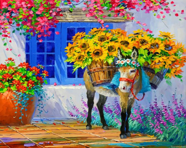 Donkey And Sunflowers Painting By Numberss.png