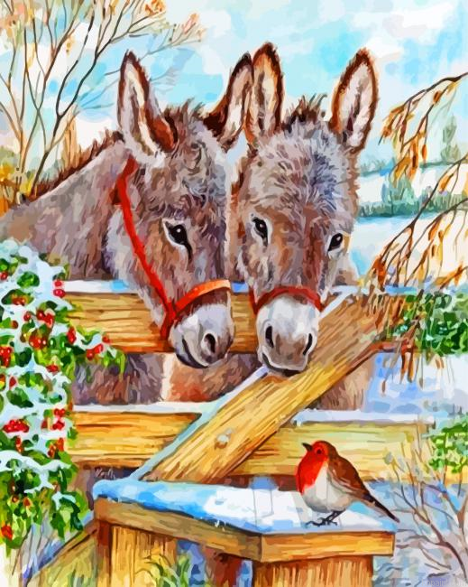 Donkeys And Cardinal Bird Painting By Numberss.png