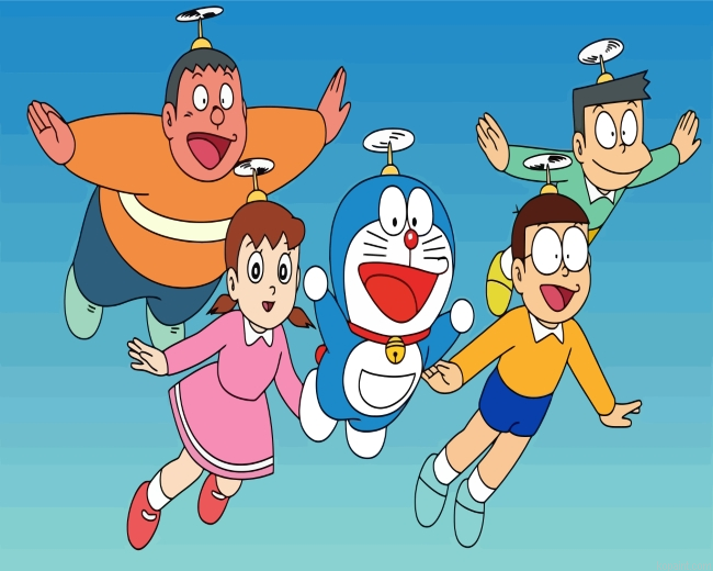 Doraemon Characters Flying Painting By Numberss.png