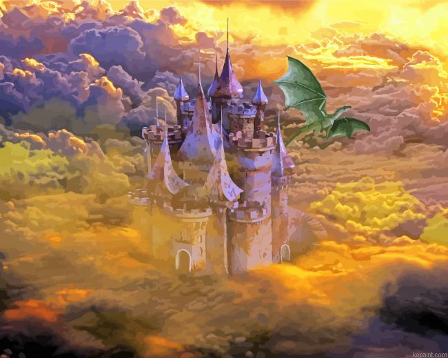 Dragon And Castle Between Clouds Painting By Numberss.png