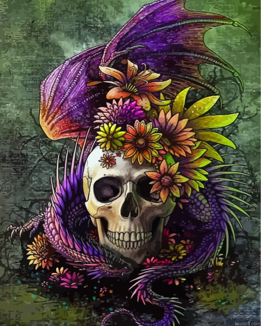 Dragon With Skull And Flowers Painting By Numberss.png
