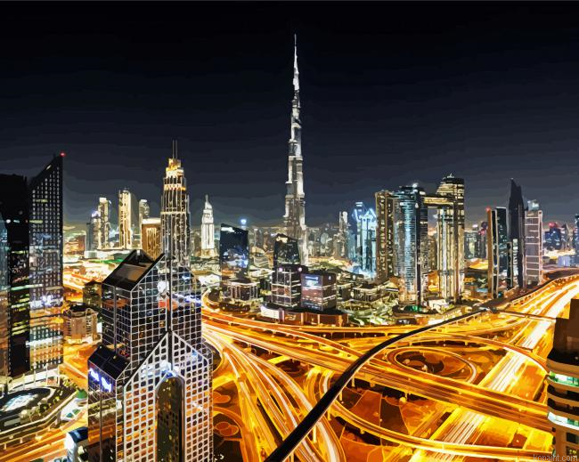 Dubai Skyline At Night Painting By Numberss.png