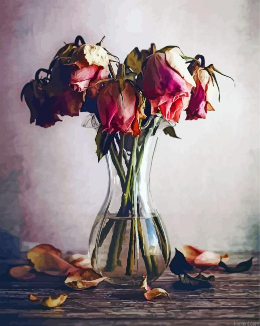 Dying Rose In Glass Vase Paint By Numbers