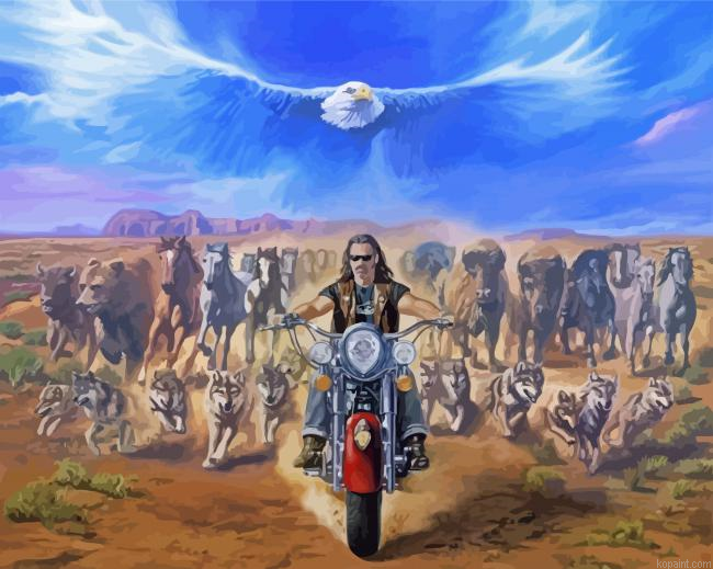 Eagle With Animals And Harley Davidson Art Painting By Numberss.png