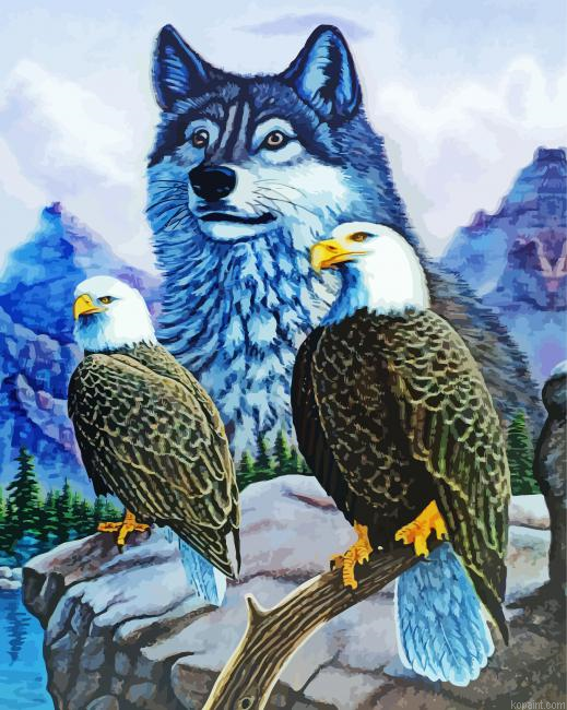 Eagles And Wolf Painting By Numberss.png