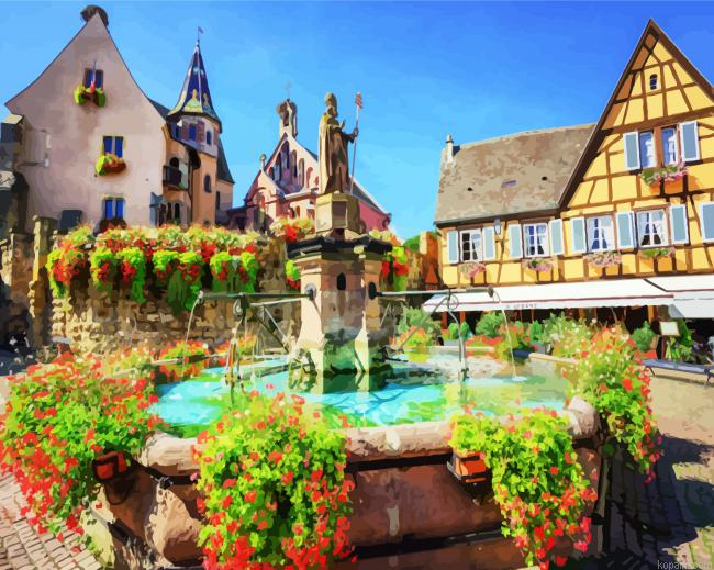 Eguisheim Hostellerie Du Chateau Fountain Painting By Numberss.png