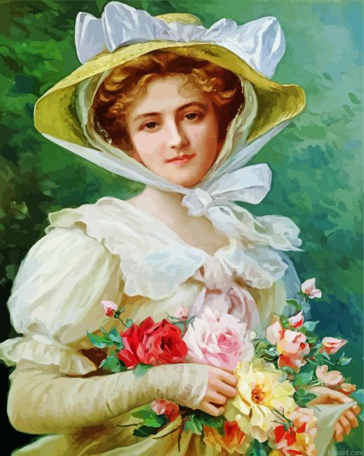 Elegant Lady With A Bouquet Of Roses Paint By Numbers