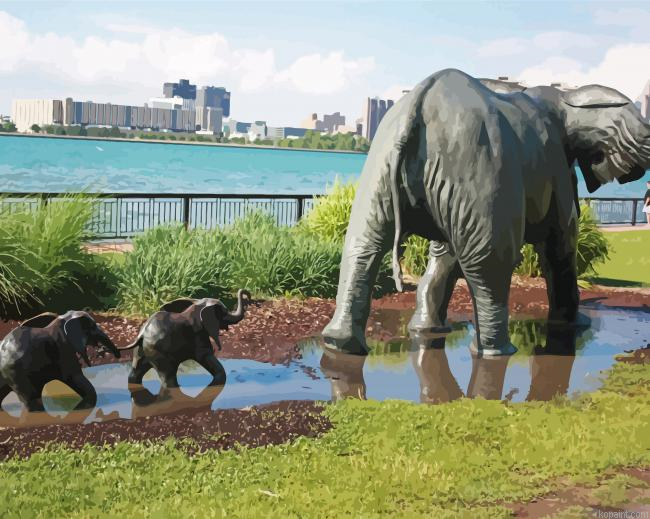 Elephant Mom And Two Babies Painting By Numberss.png