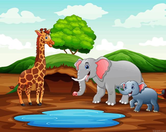 Elephants And Giraffe Paint By Numbers