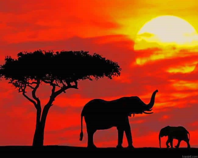 Elephants Silhouette New Painting By Numberss.png