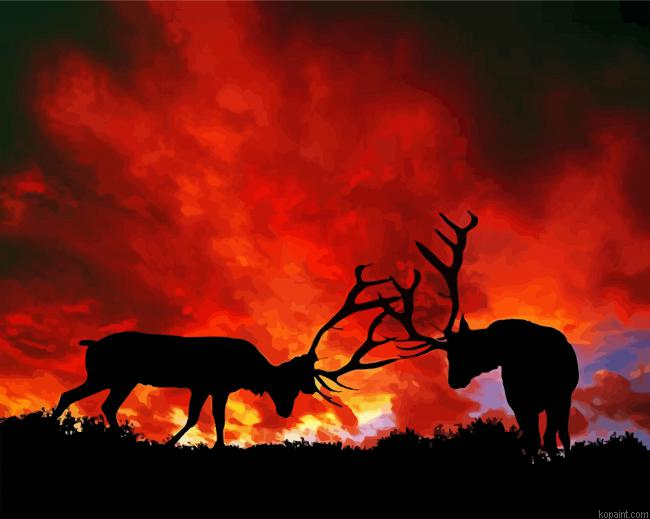 Elks Fighting Silhouette Painting By Numberss.png