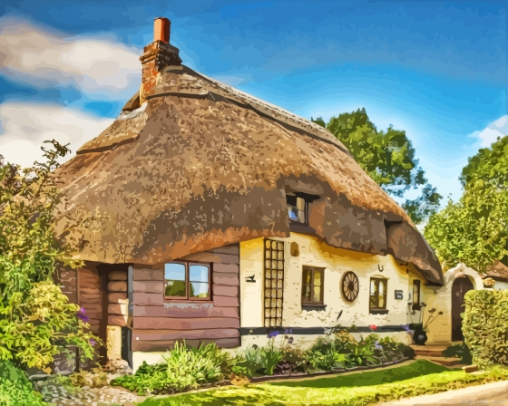 English Cotswold Cottage Thatch Painting By Numberss.png