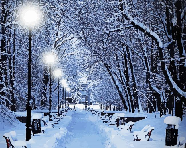 Evening Winter Scene Painting By Numberss.png