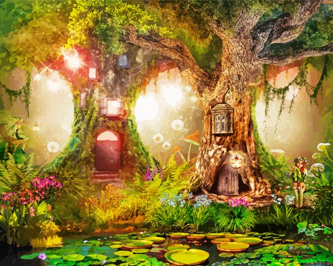 Fairies Tree Houses Painting By Numberss.png