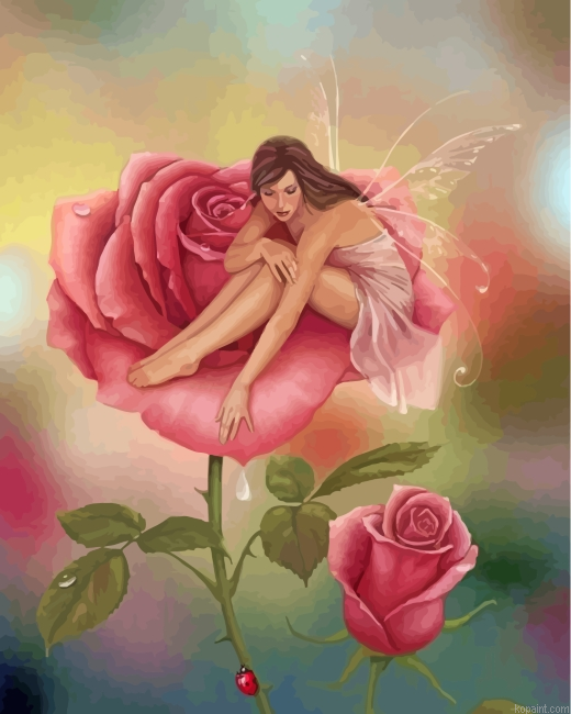 Fairy And Pink Rose Painting By Numberss.png