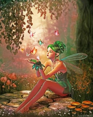 Fairy With A Green Hair Painting By Numberss.png
