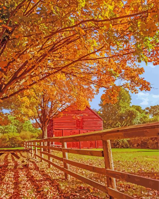 Fall With Barn Painting By Numberss.png