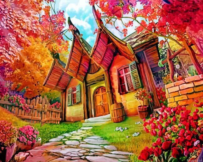 Fantasy House In The Forest Painting By Numberss.png