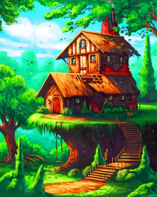 Fantasy House In Woods Painting By Numberss.png
