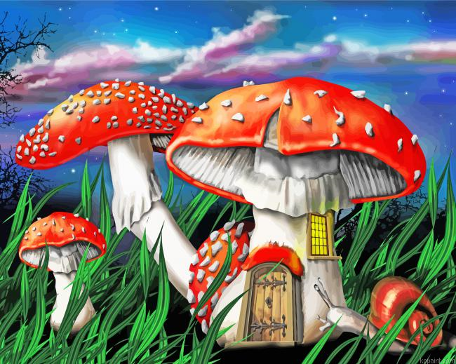 Fantasy Toadstools House Painting By Numberss.png