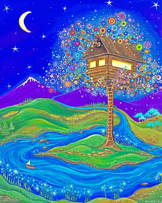 Fantasy Tree House Art Painting By Numberss.png