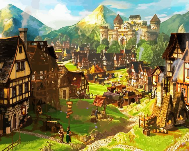 Fantasy Village Houses Painting By Numberss.png