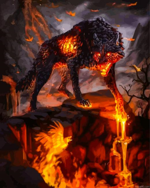 Fantasy Wolf On Fire Painting By Numberss.png