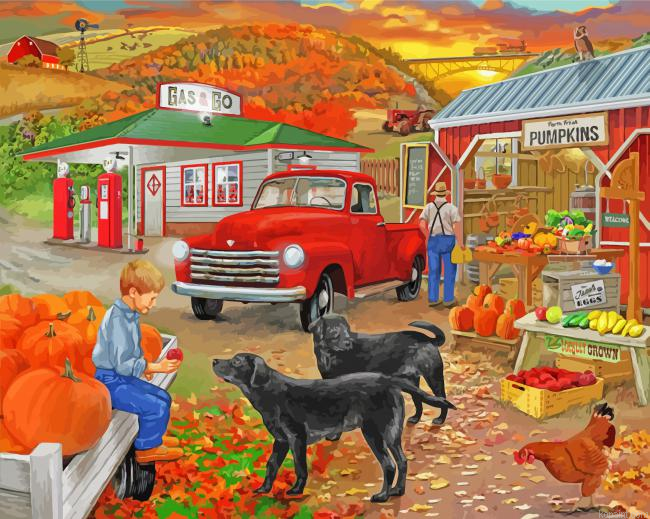 Farm Old Gas Station Truck Painting By Numberss.png