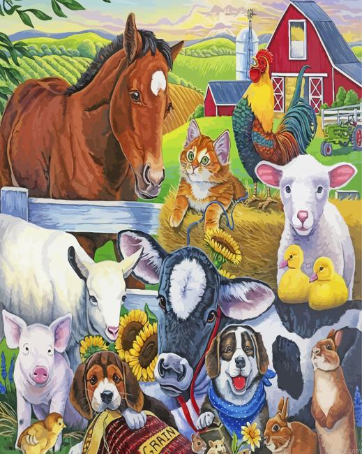 Farm With Animals Art Paint By Numbers