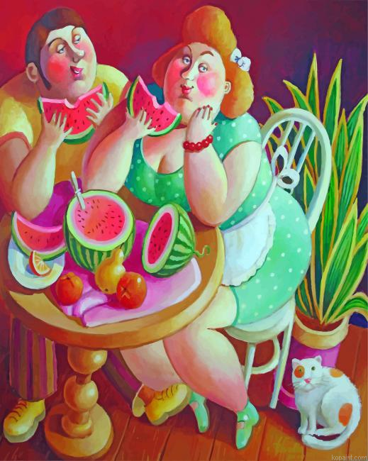 Fat Couple Eating Fruits Painting By Numberss.png