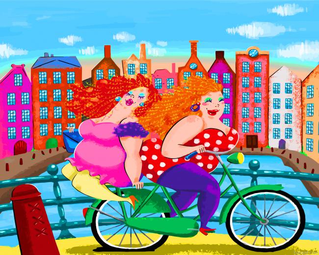 Fat Girls On Bicycle Painting By Numberss.png