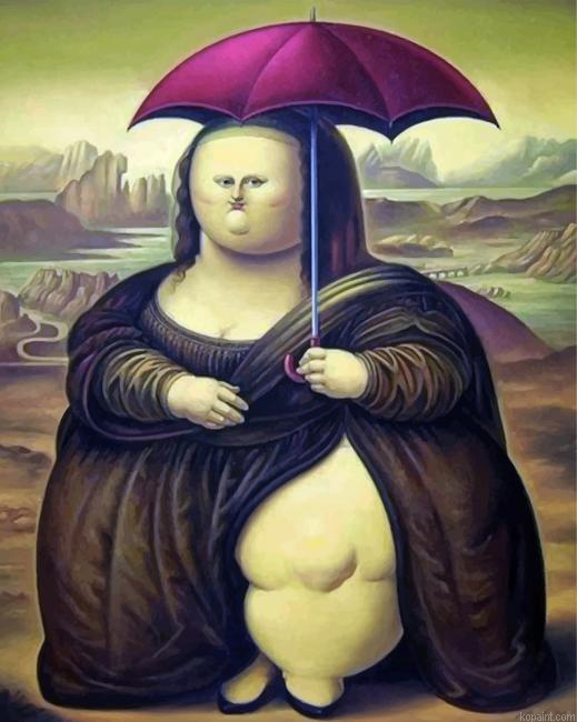 Fat Mona Lisa Holding An Umbrella Painting By Numberss.png
