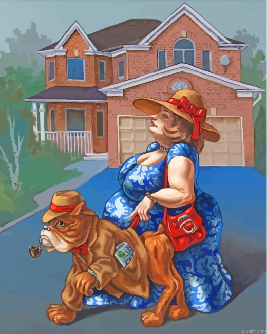 Fat Woman And Dog Painting By Numberss.png