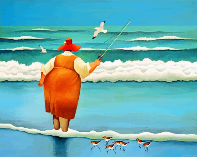 Fat Woman Fishing Painting By Numberss.png