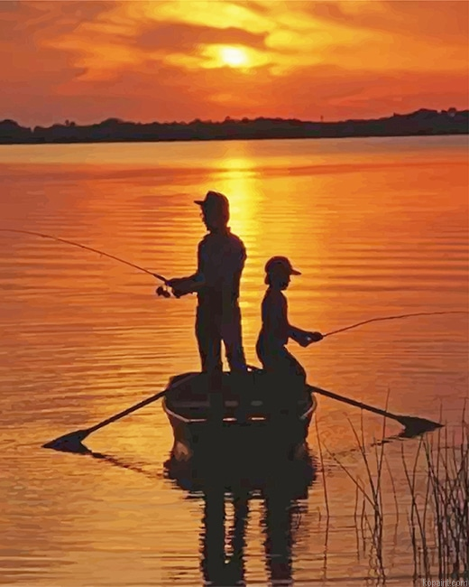 Father And Son Fishing Silhouette New Painting By Numberss.png