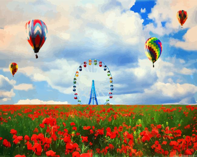 Ferris Wheel In Poppies Field Paint By Numbers
