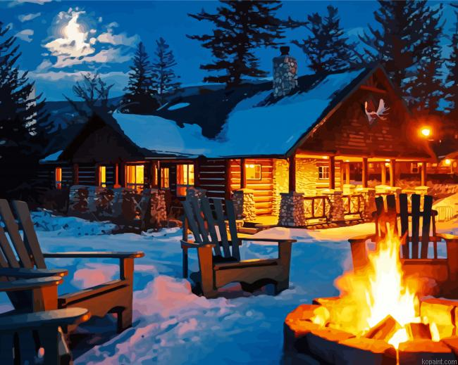 Fire Near Winter Cabin Painting By Numberss.png
